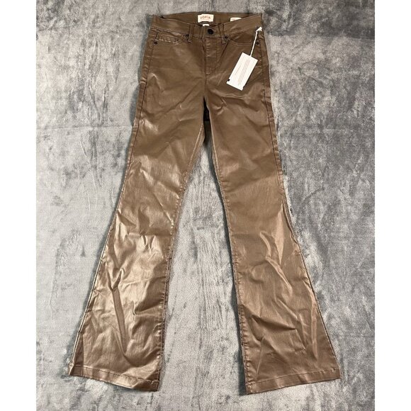 Sofia Vergara Denim - NWT SOFIA VERGARA Melisa High-Rise Faux Leather Flare Pants Jeans Brown SZ 0
